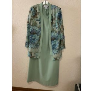 Green Dress with Blue Floral Jacket